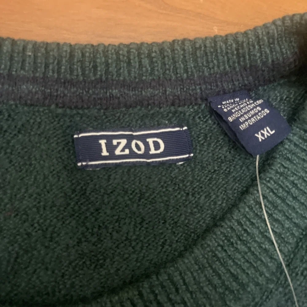 Izod Men's Rainforest Green Stripe Sweater Size XXL Cotton And Polyester Blend